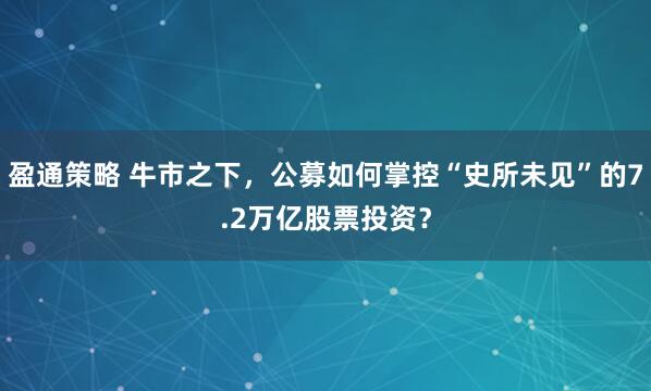 盈通策略 牛市之下，公募如何掌控“史所未见”的7.2万亿股票投资？